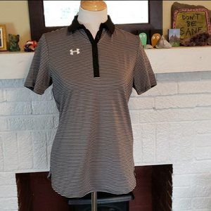 UA Clubhouse Polo, Black / Grey Stripe, Small, NWOT